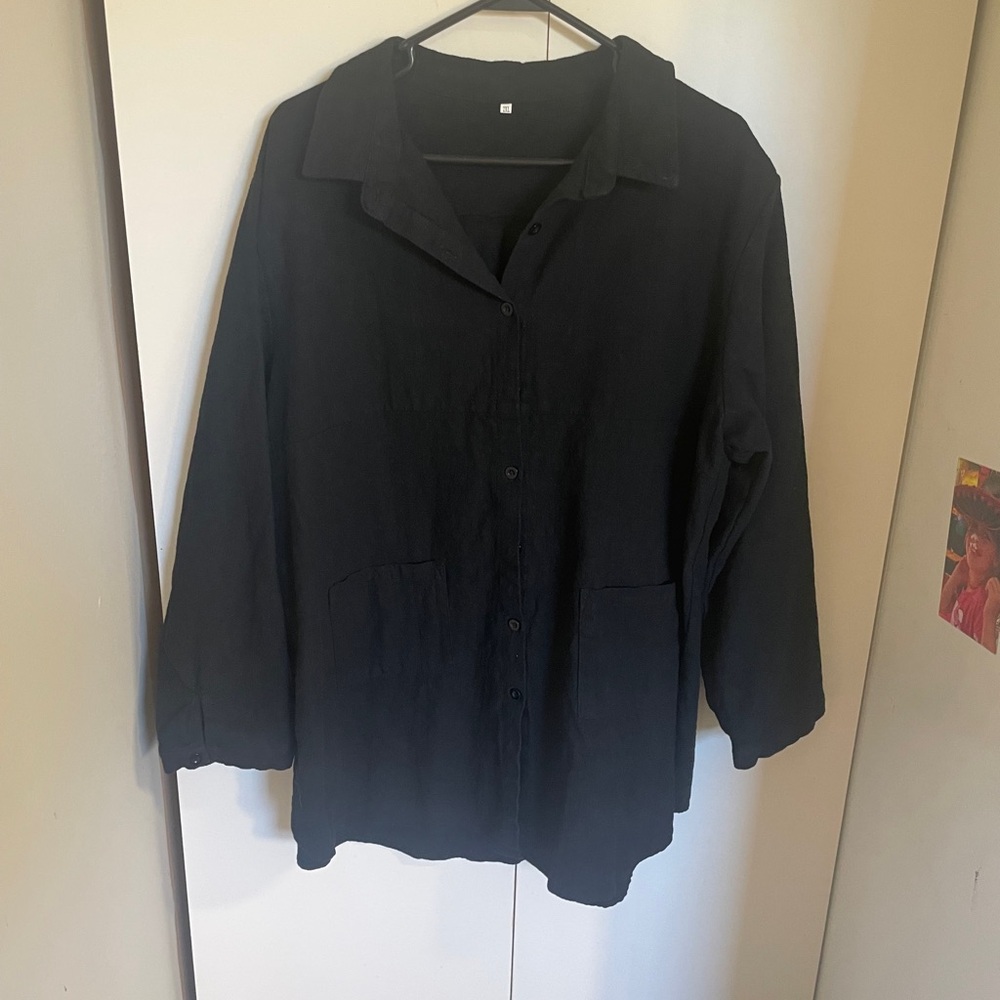 Linen 2XL Black Button-Up Shirt
